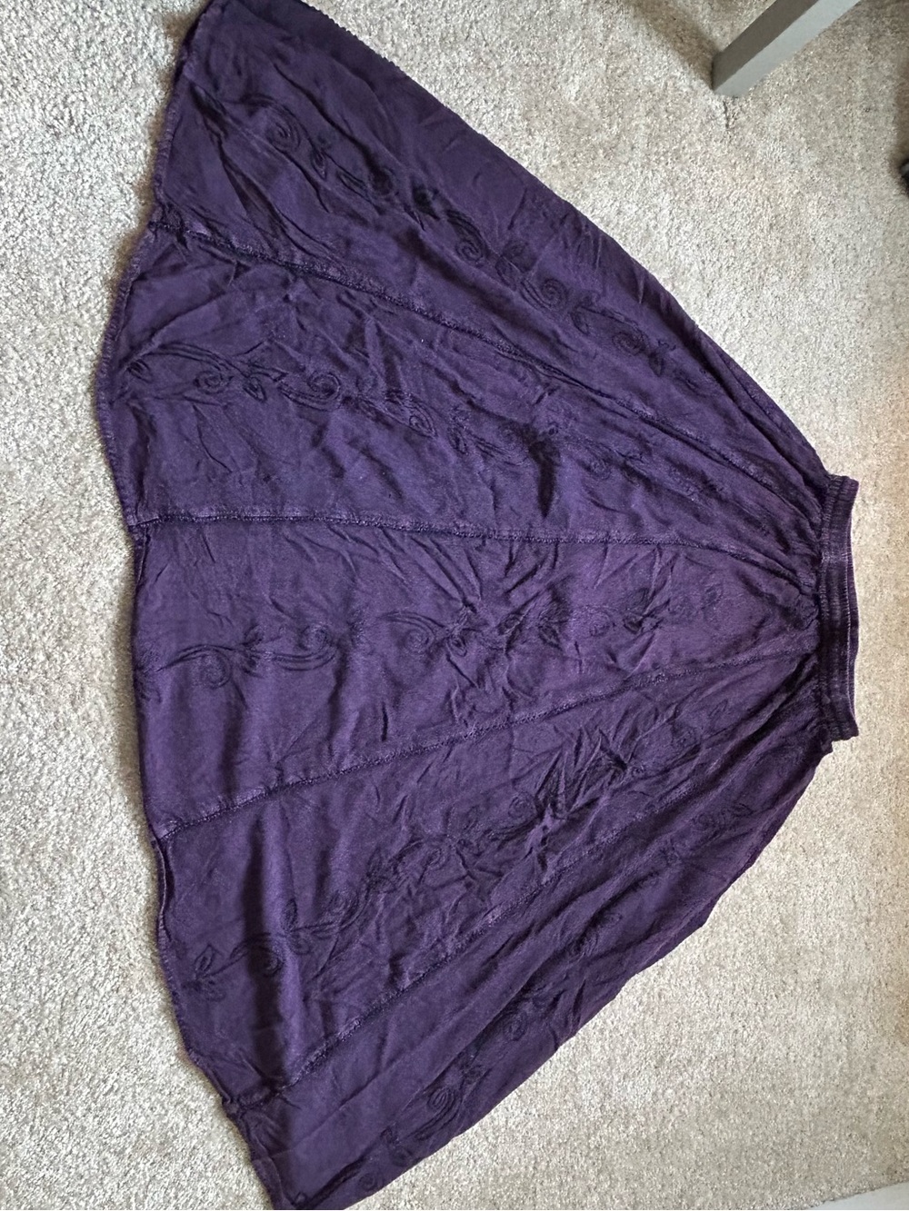Deep Purple Full Circle Midi Skirt with Textured Paneling